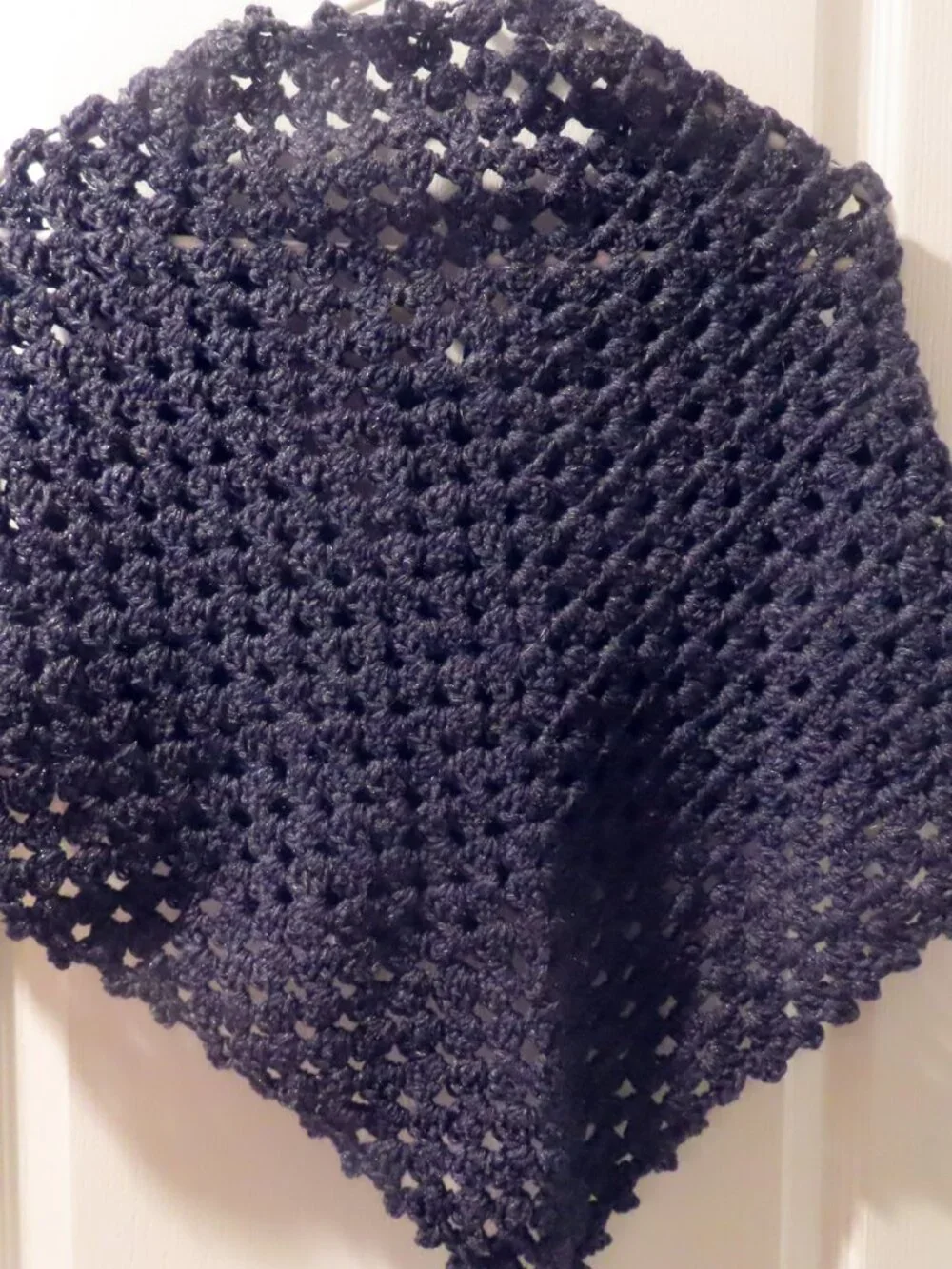 Hand crocheted black wool shawl